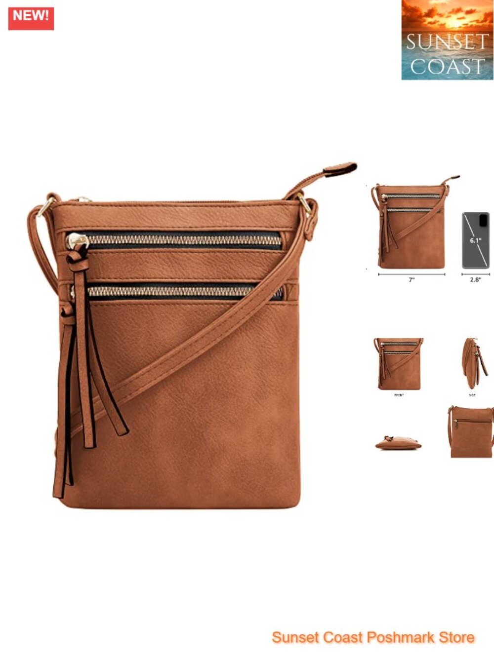 Crossbody Bag Multi Pocket Zipper Purse Faux Leather Shoulder Bag